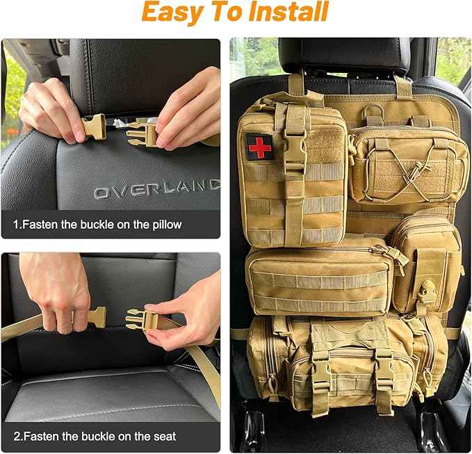 Universal Tactical Vehicle Back Seat Organizer with 5 Molle Pouch Molle Pouches Truck Seat Organizer Tactical Gear for Car Truck Ford Jeep Vehicle