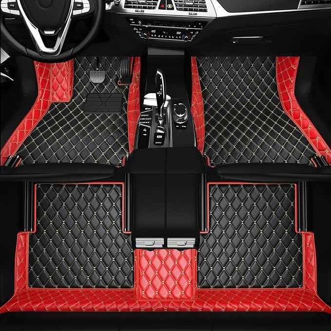 Customized Personalized car Floor MATS Luxury Full-Body car Floor mats are Suitable for 99% of Vehicle Models (Pickup Trucks/SUVs/sedans) and Offer Personalized Text Customization (Red-Black)