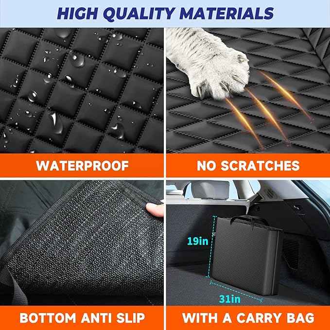 Truck Dog Seat Cover for Back Seat, Hard Bottom Dog Hammock Support to 450 lbs, Waterproof & Scratch-Proof Pet Bed Extender for Full Size Crew Cab Truck SUVs F150/RAM1500/Silverado, Black