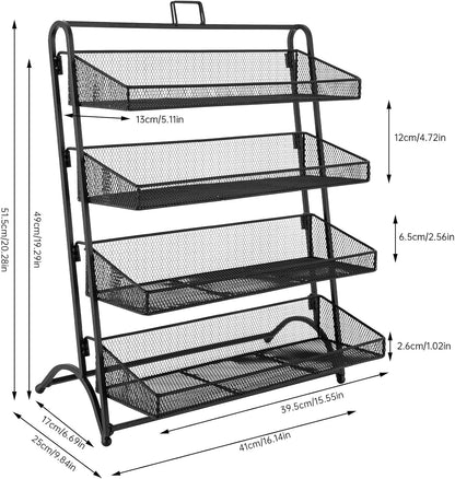 Retail Display Rack 4-Tier Market Merchandise Display Shelf Tabletop Fruit Vegetable Display Shelving Snack Shelf Countertop for Retail Store Home Store Market (10”D X 16”W X 20”H)