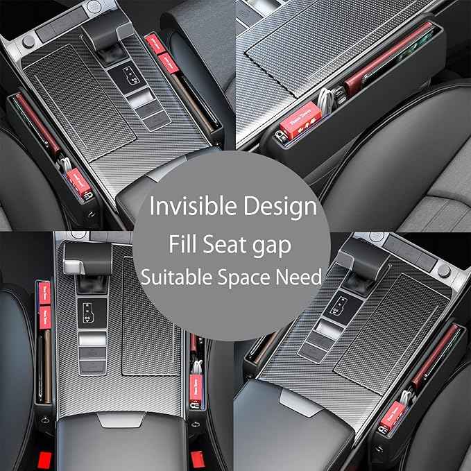 Car Seat Gap Filler Organizer,2 Packs Premium PU Leather Storage Box No Slip Pad Compatible with Phone Key Wallet Phone Sunglasses Pockets Seat Catcher Holders Console Side Organizers