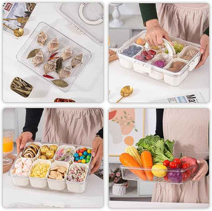 Amzcku Divided Serving Tray with Lid and Handle - Snackle Box Charcuterie Container for Portable Snack Platters - Clear Organizer for Candy, Fruits, Nuts, Snacks - Perfect for Party, Entertaining
