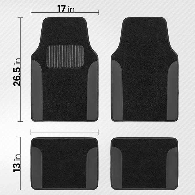 BDK PolyPro Black/Gray Car Seat Covers Full Set with Matching Carpet Floor Mats - Automotive Seat Covers for Cars Trucks SUV - Includes Split Bench Rear Seat Cover - Interior Car Accessories