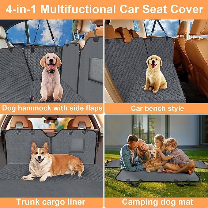 Mancro Dog Car Seat Cover, 2026 Upgraded 600D Heavy Duty Waterproof & Scratch-Resistant Dog Hammock for Car, Back Seat Pet Cover for Dogs with Sedan and SUVs, X-Large, Grey