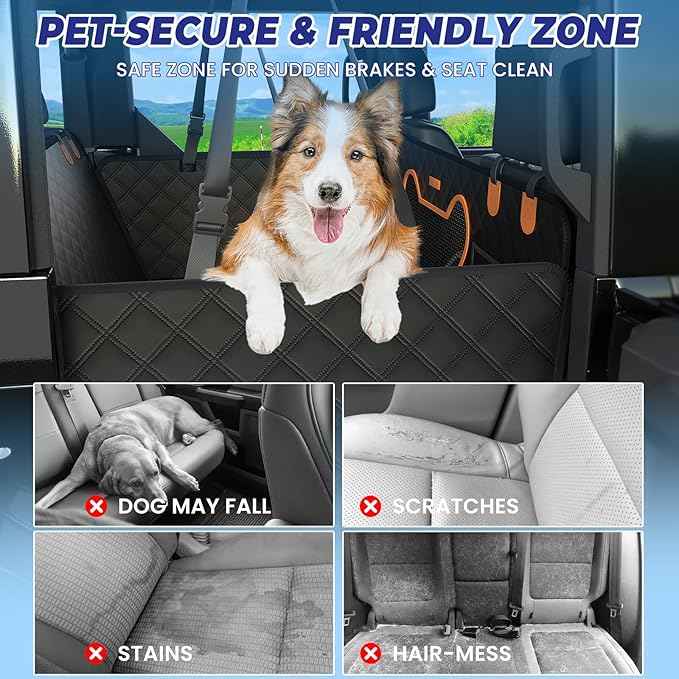 Truck Dog Seat Cover for Back Seat, Hard Bottom Dog Hammock Support to 450 lbs, Waterproof & Scratch-Proof Pet Bed Extender for Full Size Crew Cab Truck SUVs F150/RAM1500/Silverado, Black