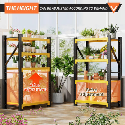 3000LBS Garage Shelving 32" W Garage Shelving Heavy Duty 4-Tier Metal Storage Shelves Adjustable Shelf Unit Storage Rack for Basement Supermarket Warehouse 32" W x 20" D x 63" H Yellow