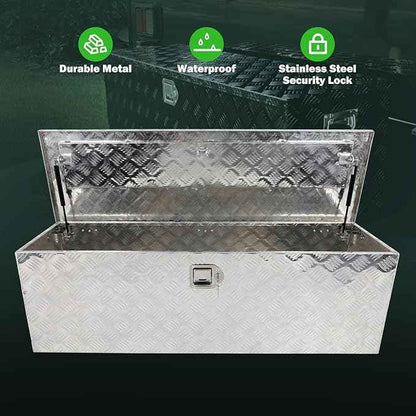 SCITOO 49 Inch Aluminum Heavy Duty Truck Bed Tool Box,Diamond Plate Crossover Storage for Most Full Size Pickups,Lockable Weatherproof Chest,Fits 49" Truck Beds,Easy Access to Load and Unload