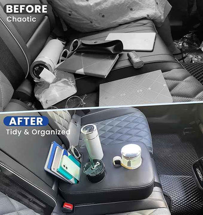 Upgraded Car Cup Holder with Dual Secure Straps, Back Seat Cup Holder for Car, PU Leather Truck Cup Holder, Boat Tray Organizer for Trucks, Minivans, SUVs, RVs, Holds Coffee, Snacks, Cell Phone
