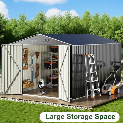 WKM 8X12 FT Outdoor Storage Shed, Utility Metal Tool Storage with Lockable Doors and Updated Frame Structure, Metal Garden Shed for Backyard, Patio Lawn, Black