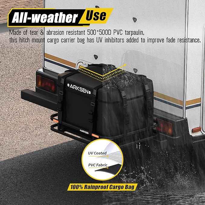 Arksen 8.9 Cu Ft Waterproof Hitch Cargo Carrier Bag – Fits 32 x 26 x 4 Inch Baskets (No Rack Needed), Large Storage for RV