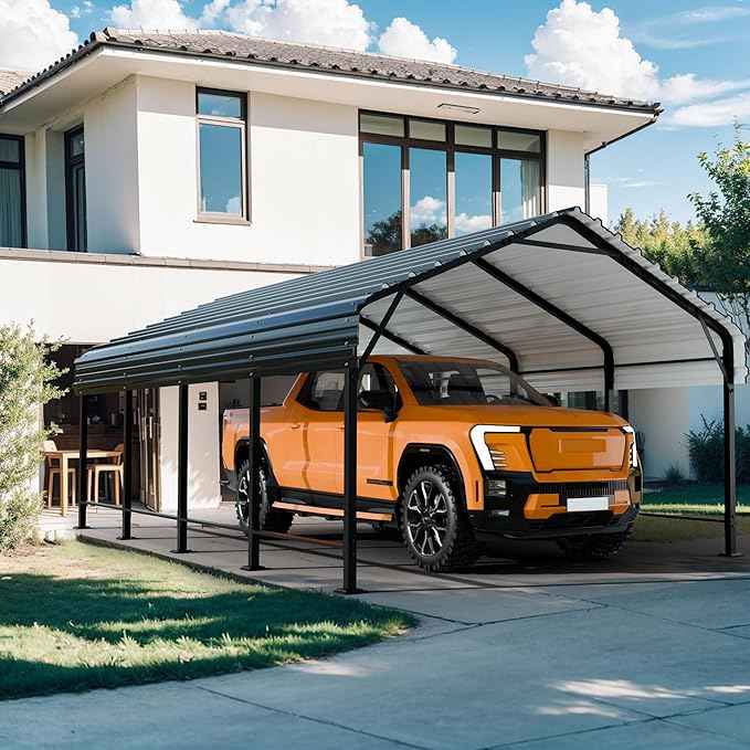 Shintenchi 12x20 FT Metal Carport, Oversized Carport Garage with Enhanced Base, Outdoor Galvanized Car Shelter, Heavy Duty Carports Canopy, for Car, Boats and Tractors, Grey