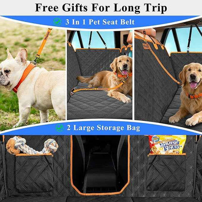 Hard Bottom Back Seat Extender for Dogs, Waterproof Dog Car Seat Cover, 420lb Support, 600D Heavy Duty Car Seat Protector Dog Hammock for Sedan, SUV, Small Truck(Black & Orange)