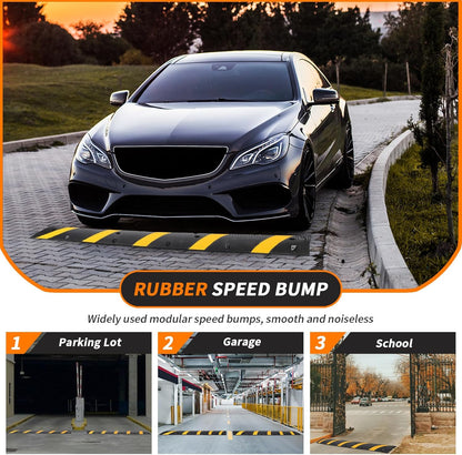 6 Ft Rubber Speed Bump, 2 Pack 2 Channel Modular Heavy Duty Speed Bumps Humps 25000 lbs Load Capacity, Cable Protector Ramp for Asphalt Concrete Gravel Driveway Road