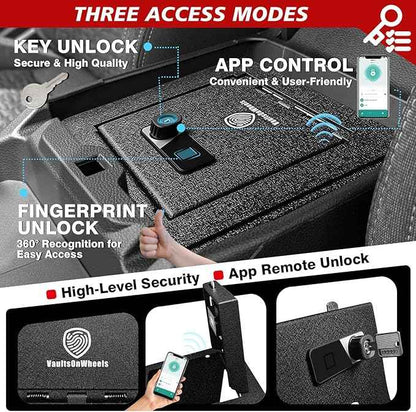VaultsOnWheels for 2026 2025 2024 Ford Ranger Center Console Safe Gun Safe Vault Hidden Console Storage Interior Vault LockBox Anti-Theft High Security Biometric Fingerprint Lock