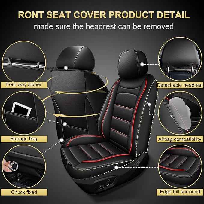 Car Seat Covers Fit for Chevy Equinox 2011-2024 2025 2026: Luxury Leather Automotive Front Seat Covers, Car Seat Protector(2PCS Front, Black&Redline)