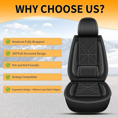 Front Car Seat Covers fit for Hyundai Sonata 2007-2025 2026: Waterproof Auto Seat Cover,Vehicle Interior Accessories,Easy to Install Faux Leather Seat Protectors (2PCS Front,Black)