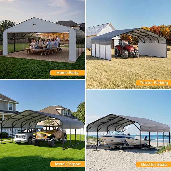20x20 Metal Carport, Heavy Duty Car Carport Canopy, Galvanized Steel Roof Car Tent Garage, CarPorts with Removable Sidewalls