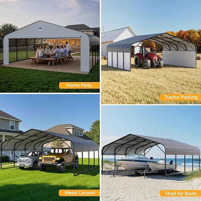 20x20 Metal Carport, Heavy Duty Car Carport Canopy, Galvanized Steel Roof Car Tent Garage, CarPorts with Removable Sidewalls
