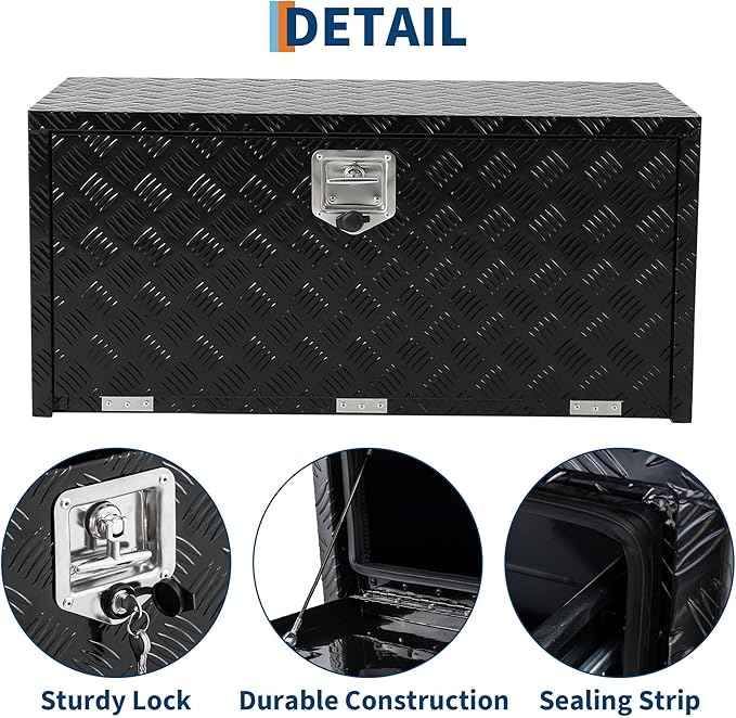 Heavy Duty Aluminum Diamond Plate Tool Box Chest Box Pick Up Truck Bed RV Trailer Toolbox Storage Lockable Organizer with Lock Keys