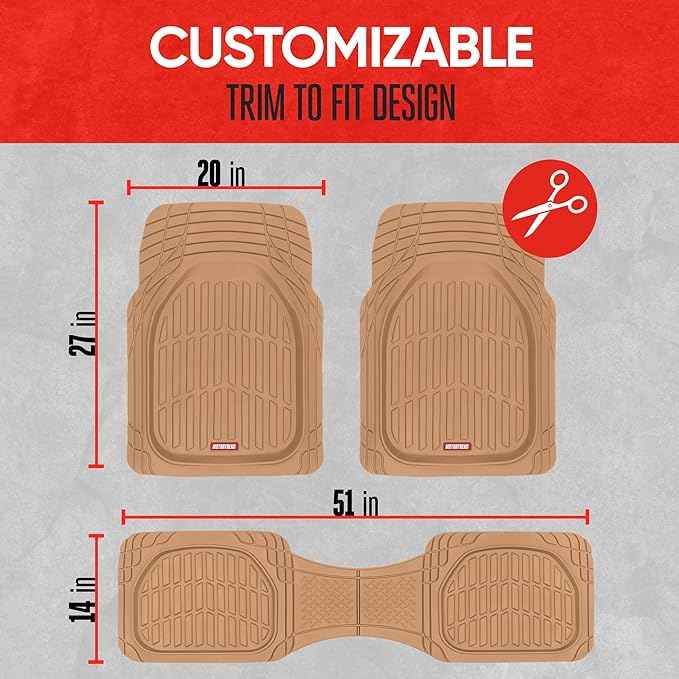 BDK Beige Heavy Duty Front & Rear Rubber Floor Mats Universal Liners for Car SUV Van & Truck, All Weather Protection with Anti-Slip Nibs, Fit Contours of Most Vehicles