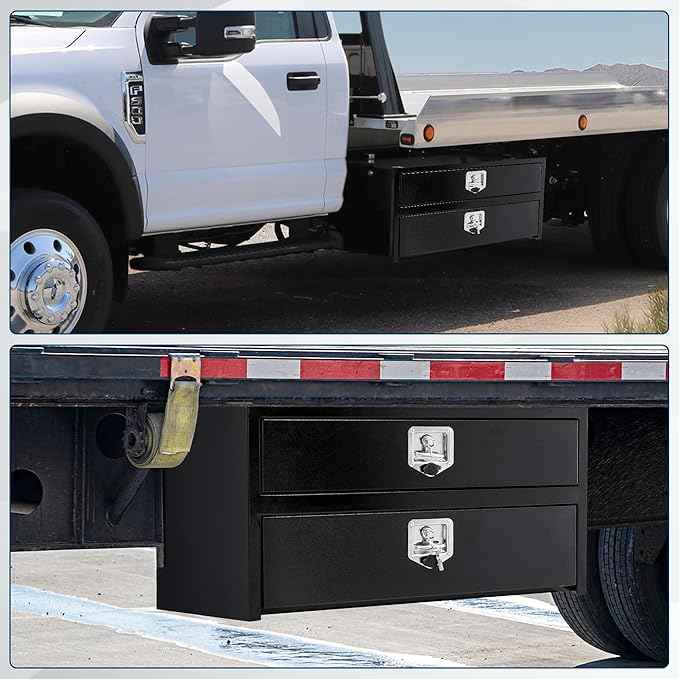 36'' Black Steel Truck Tool Box with Drawer, Heavy Duty Two-Tier Underbody Storage Organizer with Lock and Keys, Waterproof Pickup Truck Bed Toolbox for RV, Trailer, Cargo Equipment, 36" x 18" x 20''