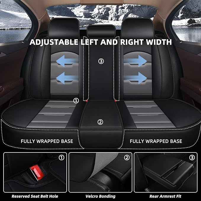 YORKNEIC Seat Covers for Car Full Set Fit for Ford Mustang Mach-E 2021-2026 Faux Leather 5 Seat Covers Waterproof Seat Protectors Automotive Seat Cushion with Airbag Compatible(5 Seat,Black&Grey)