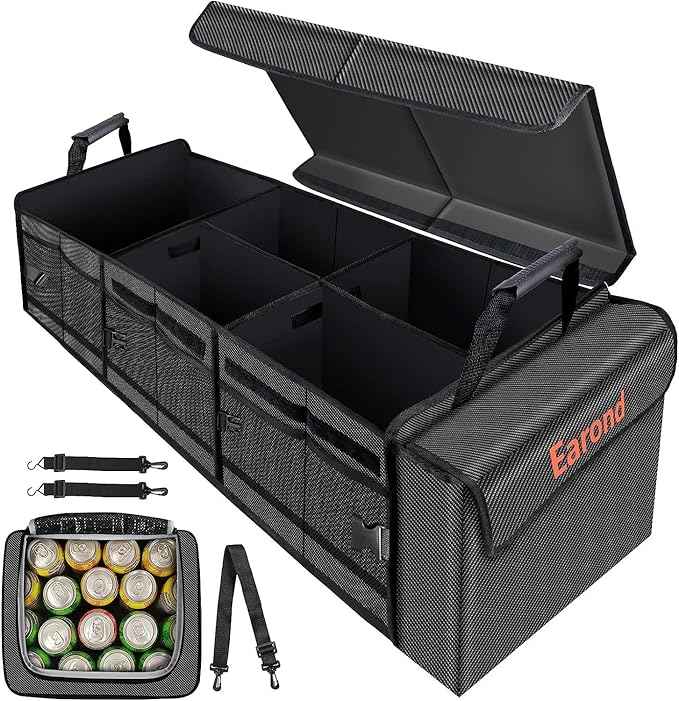 Large Trunk Organizer with Portable Leakproof Cooler Bag,Foldable Cover,Adjustable Securing Straps,Collapsible Trunk Organizer for Suv Car Truck Sedan (4-in-1 with Cooler)