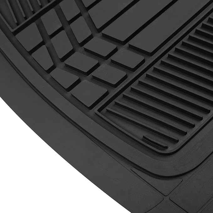 BDK Beige Heavy Duty Front & Rear Rubber Floor Mats Universal Liners for Car SUV Van & Truck, All Weather Protection with Anti-Slip Nibs, Fit Contours of Most Vehicles