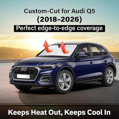 EcoNour Windshield Sun Shade Compatible for Audi Q5 2018–2026 | Luxury SUV Front Window Sunshade | Foldable Sun Visor Protector | Blocks UV Rays & Keeps Cabin Cool