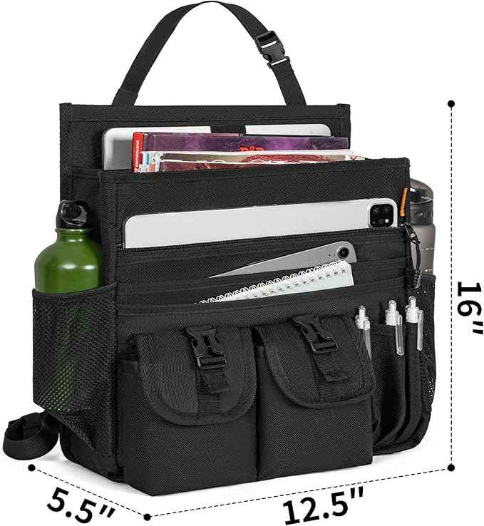Car Front Seat Organizer Backseat Organizer with Dedicated Tablet Laptop Storage Adjustable Shoulder Strap Cup Holder Truck Seat Storage Universal Fits for Most of Car
