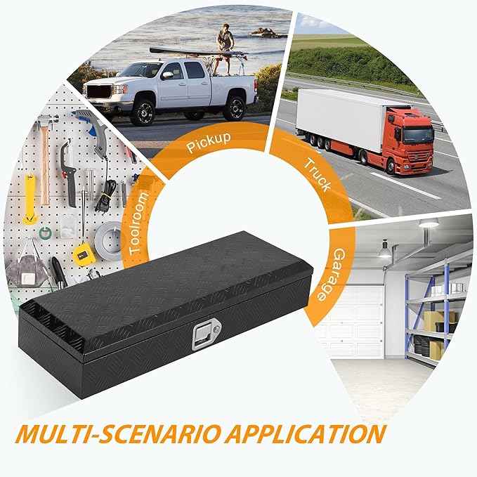 Truck Bed Tool Box,Heavy Duty Aluminum Five Stripes Plate Tool Box with 2 Sliding Shelf, Trailer Tool Box for Pick Up Truck RV Trailer, Chest Storage Organizer with Lock and Keys, 34.5''x12.75''x6.4''