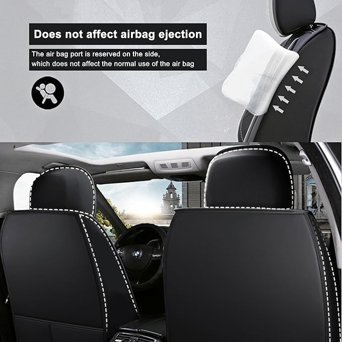 Amooca Car Seat Covers Full Set Automotive Seat Protection Fit for Most Cars SUVs Front & Back Seats Waterproof Nappa Leather Car Seat Cushion Protector Black