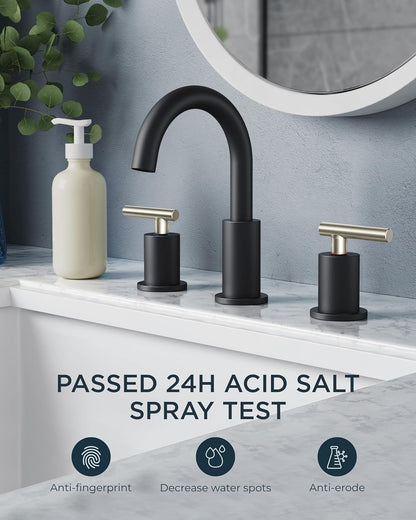 FORIOUS Brushed Nickel and Matte Black Bathroom Faucet 8 Inch, Black Widespread Bathroom Sink Faucet 3 Hole with Metal Pop Up Drain and Supply Line, 2 Handle Stainless Steel Vanity Room Remodel