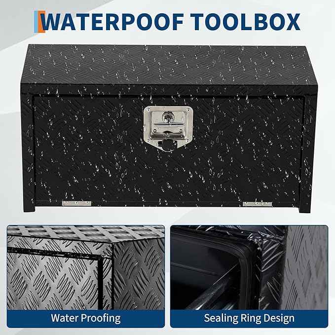 30 Inch Heavy Duty Aluminum Underbody Tool Box, Single Lock, Waterproof Square Truck Storage Chest for Pickup Bed, RV Trailer, Durable Organizer (30" X 12" X 14" - Black) – Rust-Resistant, Secure