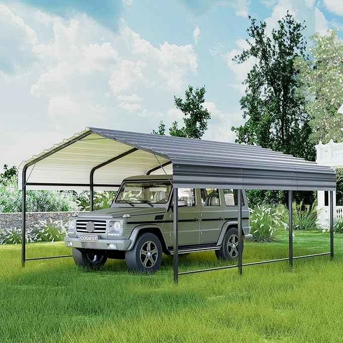 COSIEST 10'x20' Carport with Galvanized Steel Roof, Heavy Duty Metal Carport Canopy, Outdoor Garage Car Shelter Shade for Car, Boats and Truck