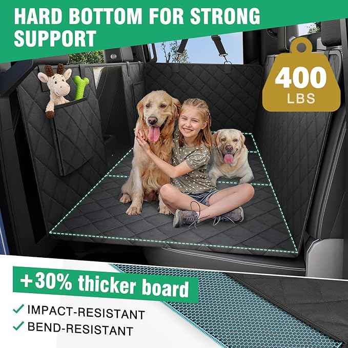 HOCHO Truck Dogs Seat Cover for Back Seat, Upgraded Hard Bottom +65% Space 400LBS Holding Dog Seat Cover Extender for Full Size Truck/SUV F150 Silverado RAM1500 GMC Tundra Titan