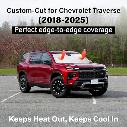 EcoNour Windshield Sun Shade Compatible for Chevrolet Traverse 2018–2025 | SUV Front Window Sun Visor Protector | Foldable Sunshade | UV & Heat Blocking | Keeps Interior Cooler