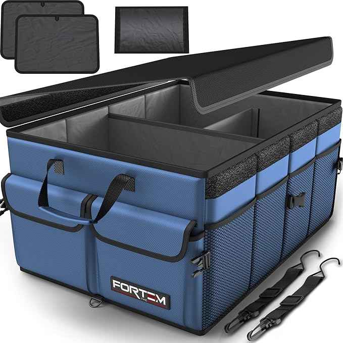 FORTEM Trunk Organizer For SUV Car Trunk Organizer, Foldable Storage, Car Accessories for Women Men, Collapsible Bag, Perfect Christmas Gifts, 600D Oxford, Non Slip Bottom, Straps, Soft Cover (65L)