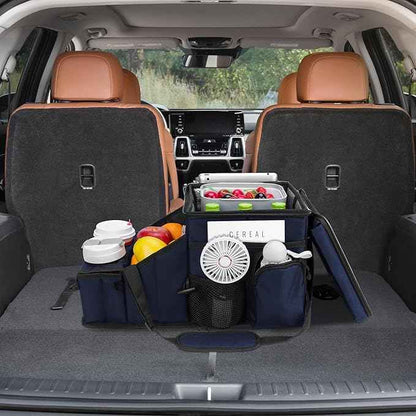 Car Organizer for Front Seat Organizer and Storage, Collapsible Car Caddy, Passenger Seat Organizer with Partitions & Cup Holders, Car Organization for kids and Adults (Blue)