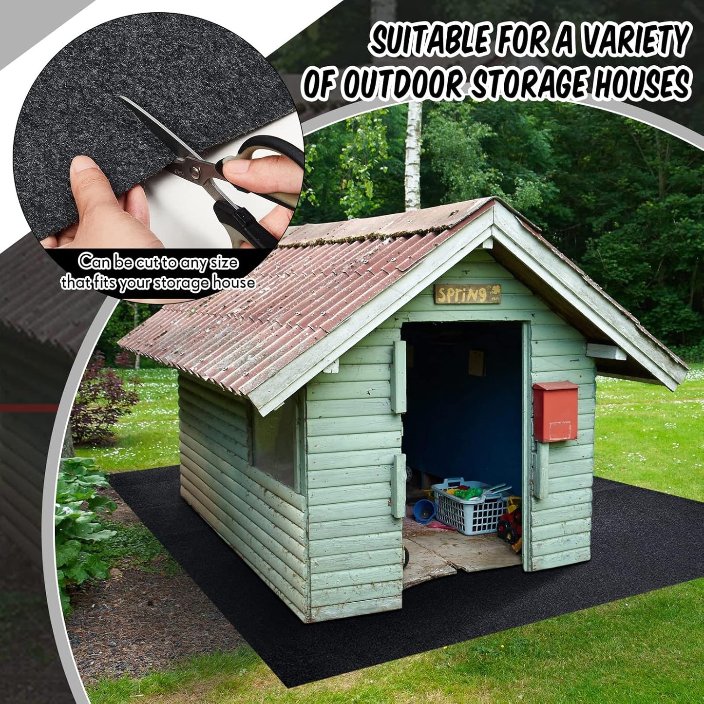 Haull Outdoor Storage Shed Floor Moat Waterproof Outdoor Carport Mat Thickened Soft Patio Furniture Pad Washable with Non Slip Backing, Storage Shed Not Included(4 x 7 ft)