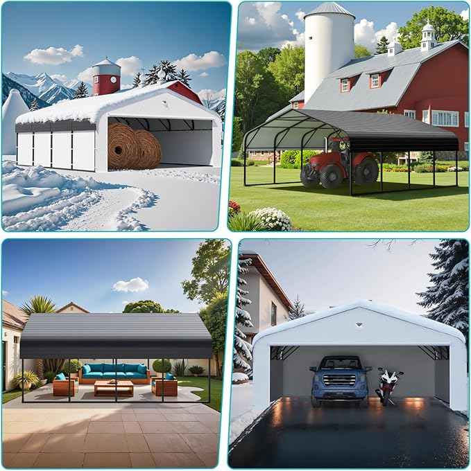 20x20 Metal Carport,Car Ports Heavy Duty Metal for Snow,Enclosed Car Tent Garage with Galvanized Metal Roof,Outdoor Two Car Carport All Weather