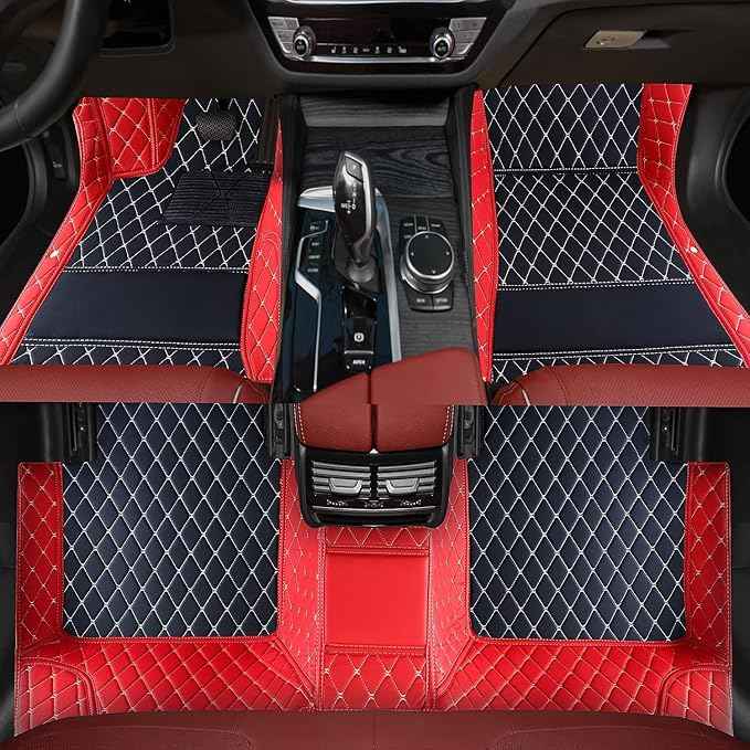 Yaruicar Custom Car Floor Mats for 2002-2026 Cadillac ATS CTS CT6 DTS Escalade Lyriq GT4 Optiq SRX SLS XT4 XT5 XT6 XTS Car Full Coverage Non-Slip Floor Liners (Red Black Beige)