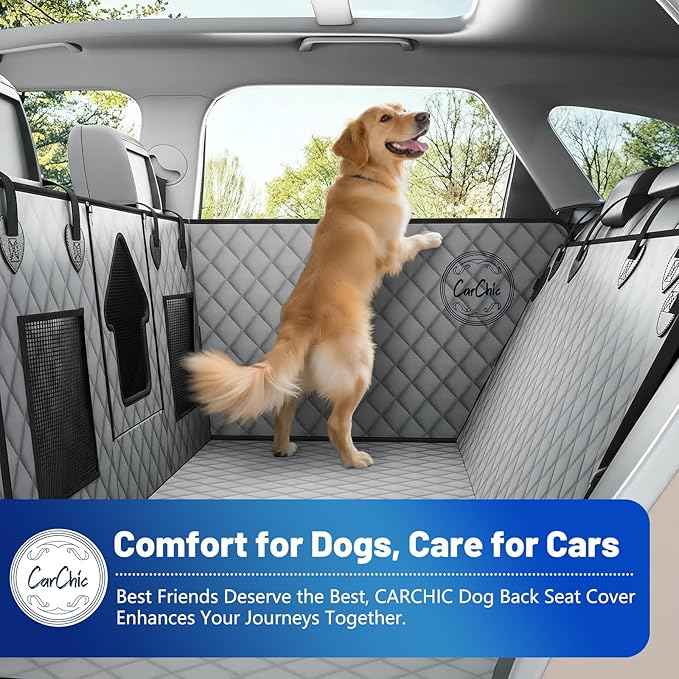 Dog Car Seat Cover for Back Seat - Waterproof Pet Hammock with Embedded Insert Door Protectors, 600D Oxford Scratch-Proof,Belt Opening,Machine Washable for Cars, SUVs,Small - Trucks