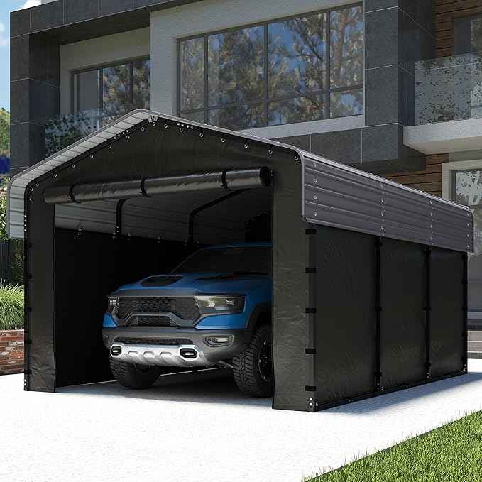 10x15FT Heavy Duty Metal Carport Canopy with Galvanized Steel Roof, Removable Sidewalls Enclosure Kit, Multi-Use Shelter Outdoor Garage for Car, Boat, Party, Gray