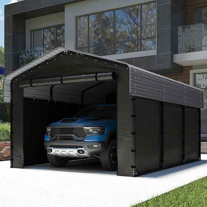 10x15FT Heavy Duty Metal Carport Canopy with Galvanized Steel Roof, Removable Sidewalls Enclosure Kit, Multi-Use Shelter Outdoor Garage for Car, Boat, Party, Gray