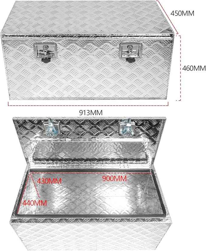36" x 18" x 18" Truck Tool Box Pickup Truck Bed Toolbox Heavy Duty Aluminum Underbody Truck Box Compatible With RV Trailers Storage Organizer with Lock & Keys Silver