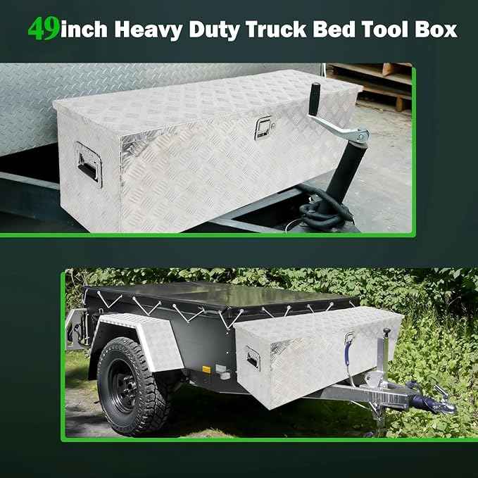 SCITOO 49 Inch Aluminum Heavy Duty Truck Bed Tool Box,Diamond Plate Crossover Storage for Most Full Size Pickups,Lockable Weatherproof Chest,Fits 49" Truck Beds,Easy Access to Load and Unload