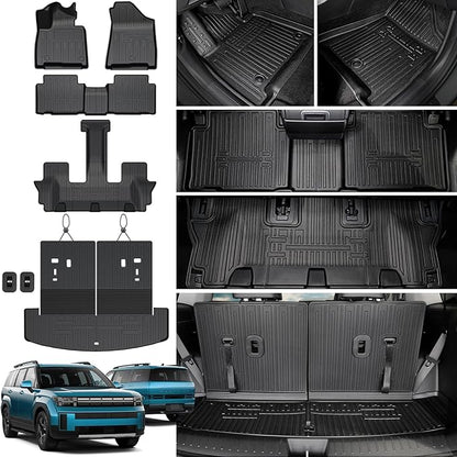 Floor Mats for 2024 2025 2026 Hyundai Santa Fe Car Mat Accessories(Fit Hybrid and Gas), All Weather TPE Cargo Mat Trunk Mat with Backrest Mats(Floor Mats+2-in-1 Cargo Mat)