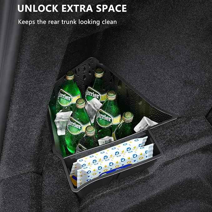 Trunk Storage Bins for Tesla Model Y Juniper, 2-Piece Waterproof Organizer with Lids, Black Side Storage Box, 2025-2026