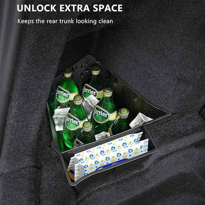 Trunk Storage Bins for Tesla Model Y Juniper, 2-Piece Waterproof Organizer with Lids, Black Side Storage Box, 2025-2026